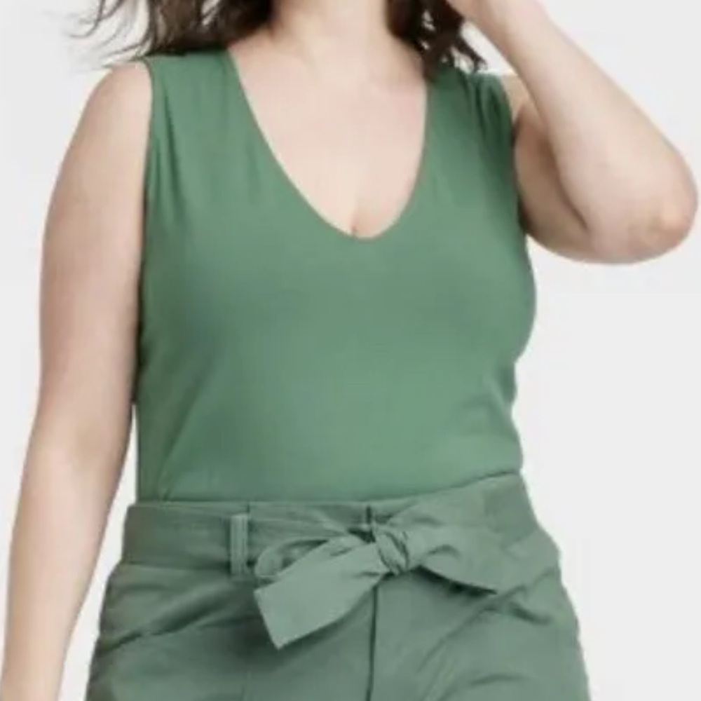 A New Day Cotton Sleeveless V-Neck Bodysuit Green XXL